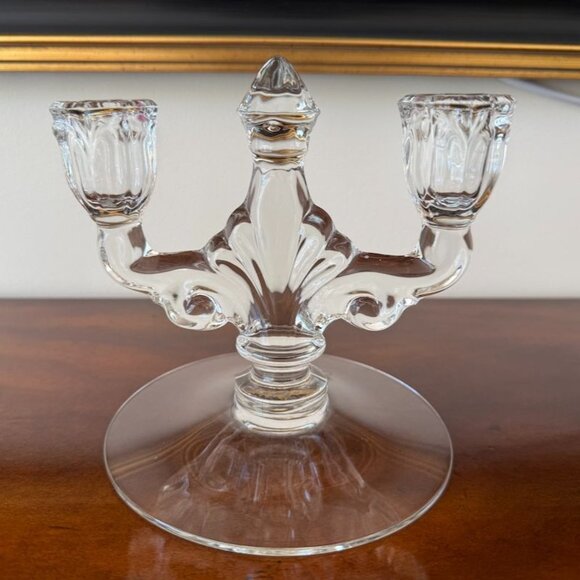 Heisey TridenCrystal Danish Clear Princess Pair Candlesticks 2 Lite Double Candl - Picture 3 of 12